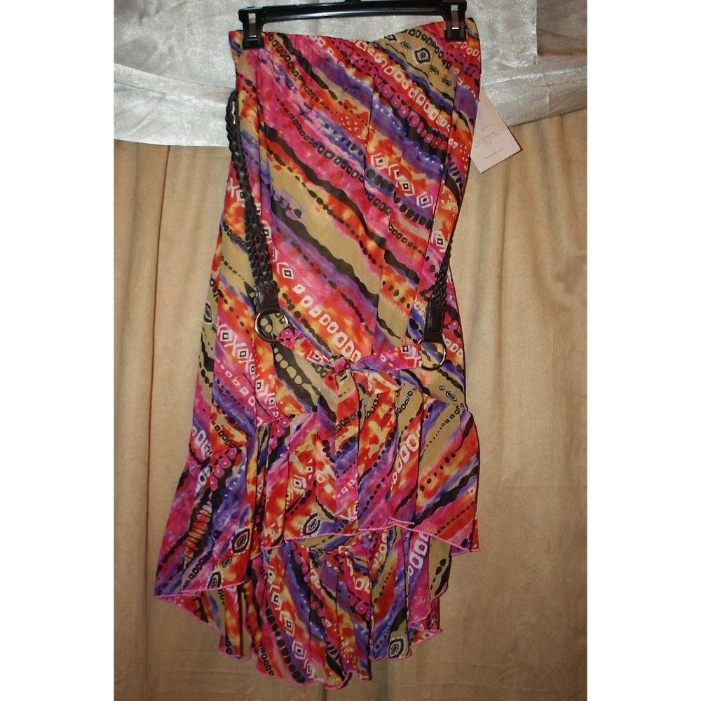 LifeStyle Multi-Colored Skirt w/Belt Elastic Waist